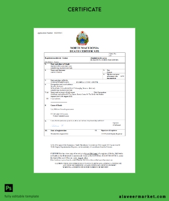 North Macedonia death Sertifika Word and PDF Şablon