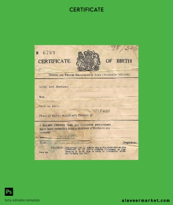 Northern İrlanda Registrar of Births and Deaths birth certification