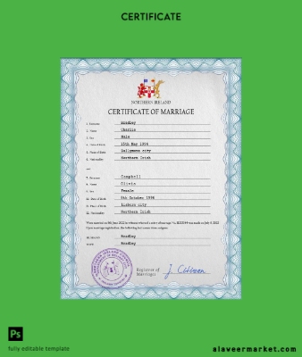 Northern İrlanda marriage Sertifika PSD Şablon