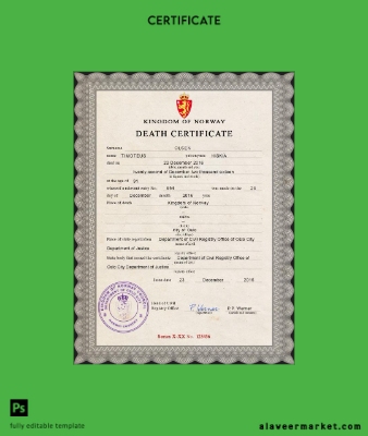 Norveç vital record death Sertifika PSD Şablon