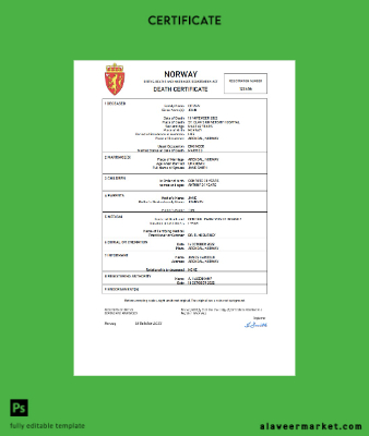 Norveç vital record death Sertifika Word and PDF Şablon
