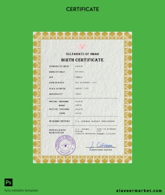 Umman vital record birth Sertifika PSD Şablon