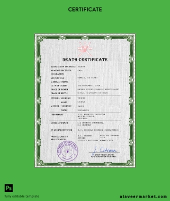Umman vital record death Sertifika PSD Şablon