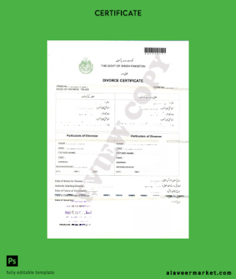 Pakistan Government of Sindh Pakistan divorce Sertifika