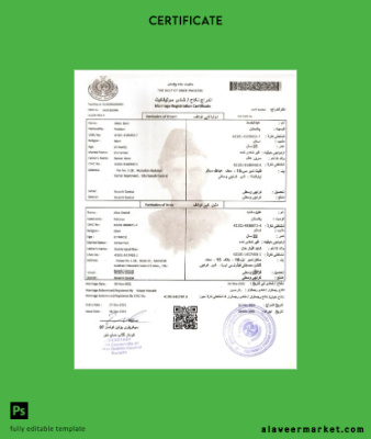 Pakistan Government of Sindh Pakistan marriage Sertifika