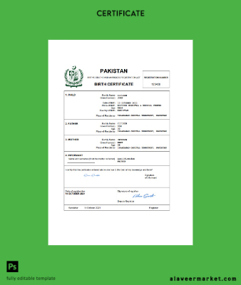 Pakistan vital record birth Sertifika Word and PDF Şablon completely Düzenlenebilir