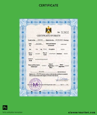 Palestine vital record death Sertifika PSD Şablon