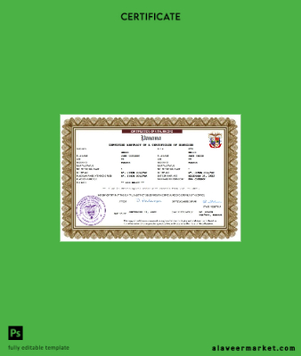 Panama marriage Sertifika Word and PDF Şablon