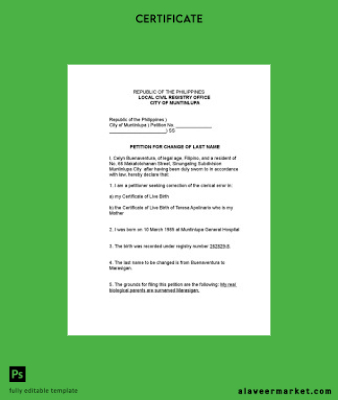 Filipinler Local civil registry office name change Sertifika