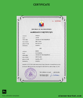 Filipinler marriage Sertifika PSD Şablon