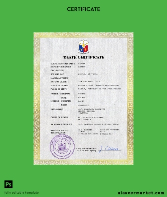 Filipinler vital record death Sertifika PSD Şablon