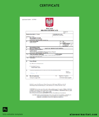 Polonya death Sertifika Word and PDF Şablon