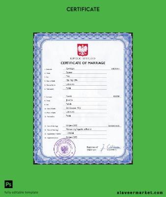 Polonya marriage Sertifika PSD Şablon