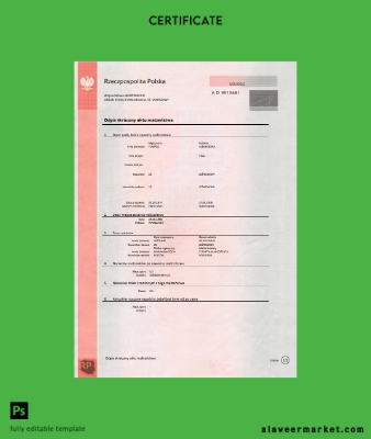 Polonya marriage Sertifika Şablon in Word and PDF format, pink