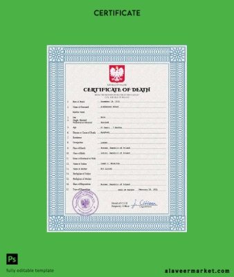 Polonya vital record death Sertifika PSD Şablon