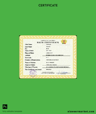 Portekiz vital record birth Sertifika PSD Şablon
