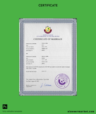 Katar marriage Sertifika PSD Şablon