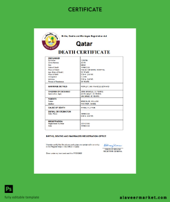 Katar vital record death Sertifika Word and PDF Şablon