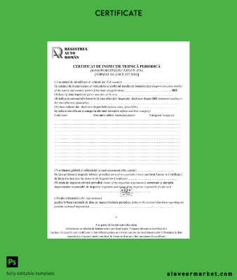 Romanya Registrul Auto Român Periodic technical inspection Sertifika (roadworthiness Sertifika scr