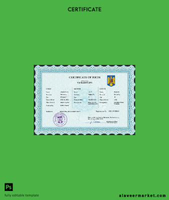Romanya vital record birth Sertifika PSD Şablon