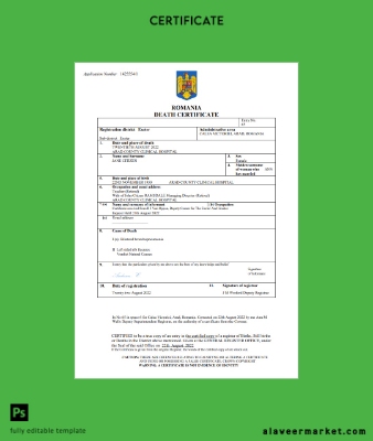 Romanya vital record death Sertifika Word and PDF Şablon