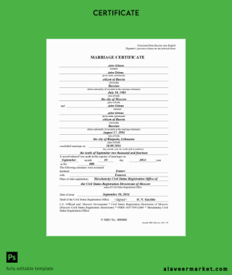 Rusya Civil status registration office marriage Sertifika
