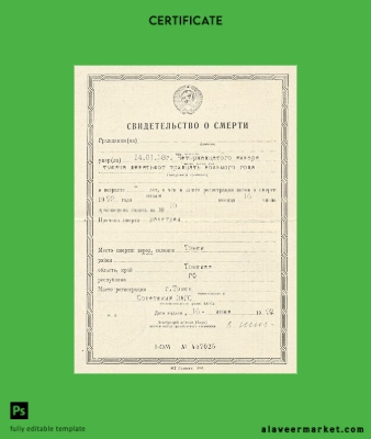 Rusya Registry office death Sertifika