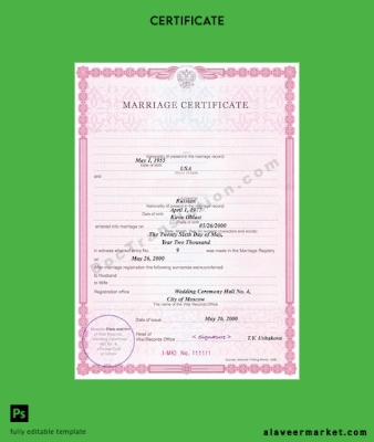 Rusya Vital records office of Moscow marriage Sertifika