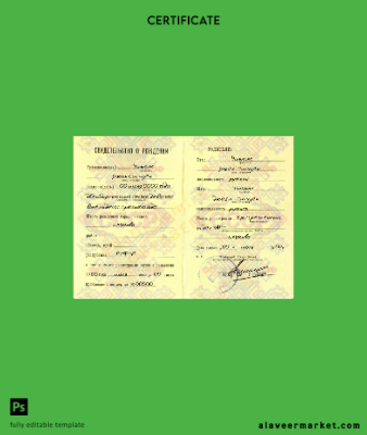 Rusya birth Sertifika (Свидетельство о рождении) Şablon in PSD format,