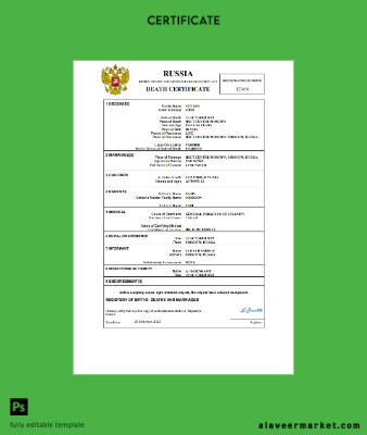 Rusya death Sertifika Word and PDF Şablon