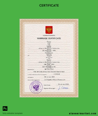 Rusya marriage Sertifika PSD Şablon completely Düzenlenebilir