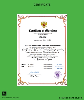 Rusya marriage Sertifika Word and PDF Şablon