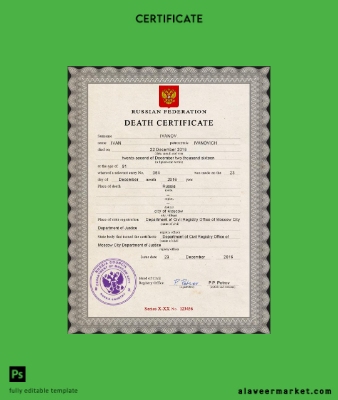 Rusya vital record death Sertifika PSD Şablon