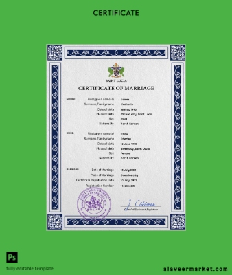 Saint Lucia marriage Sertifika PSD Şablon