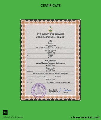 Saint Vincent and the Grenadines marriage Sertifika