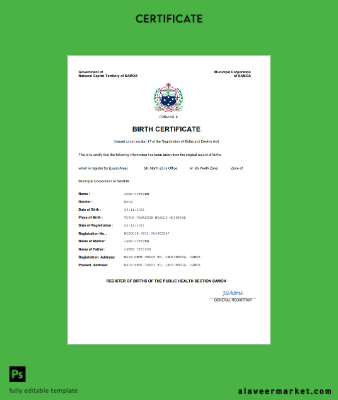 Samoa vital record birth Sertifika Word and PDF Şablon