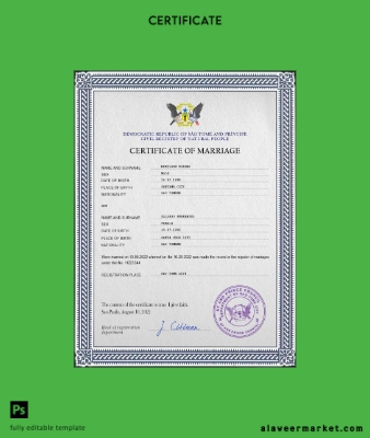 Sao Tome and Principe marriage Sertifika PSD Şablon