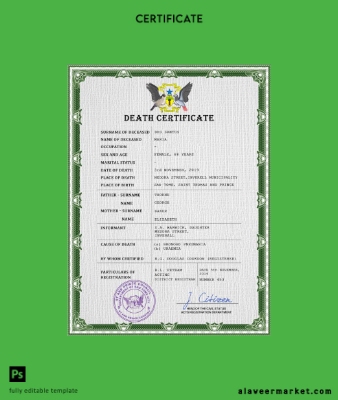 Sao Tome vital record death Sertifika PSD Şablon