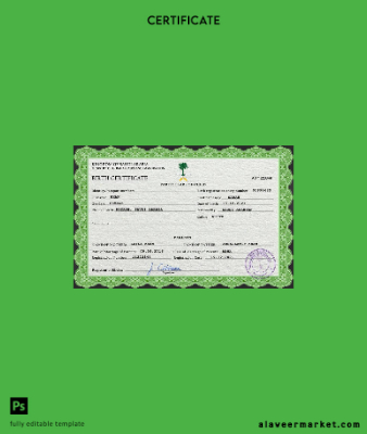 Suudi Arabistan Arabia vital record birth Sertifika PSD Şablon