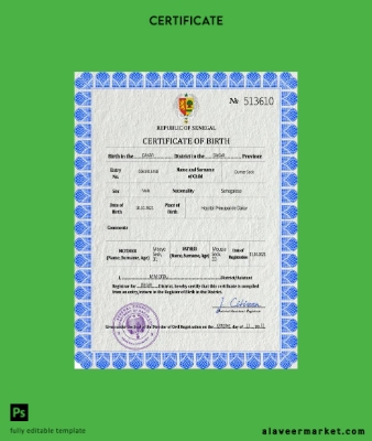 Senegal birth Sertifika PSD Şablon