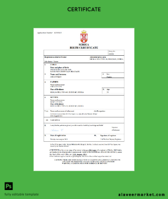 Sırbistan birth Sertifika Word and PDF Şablon