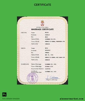 Sırbistan marriage Sertifika PSD Şablon