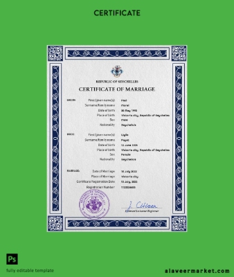 Seychelles marriage Sertifika PSD Şablon
