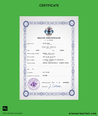 Seychelles vital record death Sertifika PSD Şablon