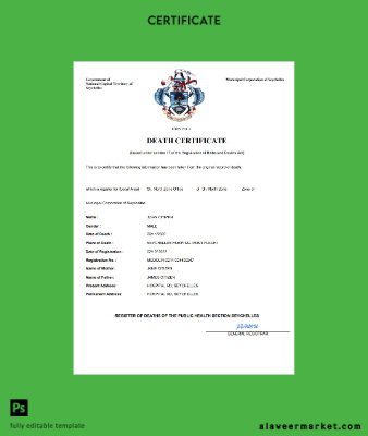 Seychelles vital record death Sertifika Word and PDF Şablon