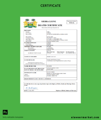 Sierra Leone death Sertifika Word and PDF Şablon