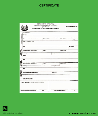Singapur Registration of births and deaths Sertifika of birth