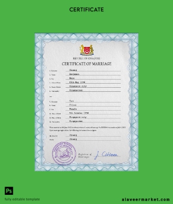 Singapur marriage Sertifika PSD Şablon