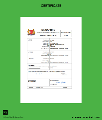 Singapur vital record birth Sertifika Word and PDF Şablon