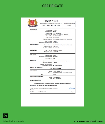 Singapur vital record death Sertifika Word and PDF Şablon